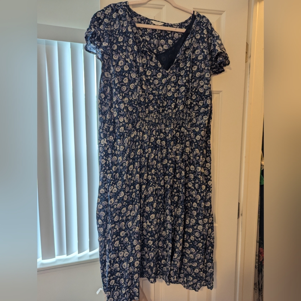 Lucky Brand Navy and White Floral Dress With Slip